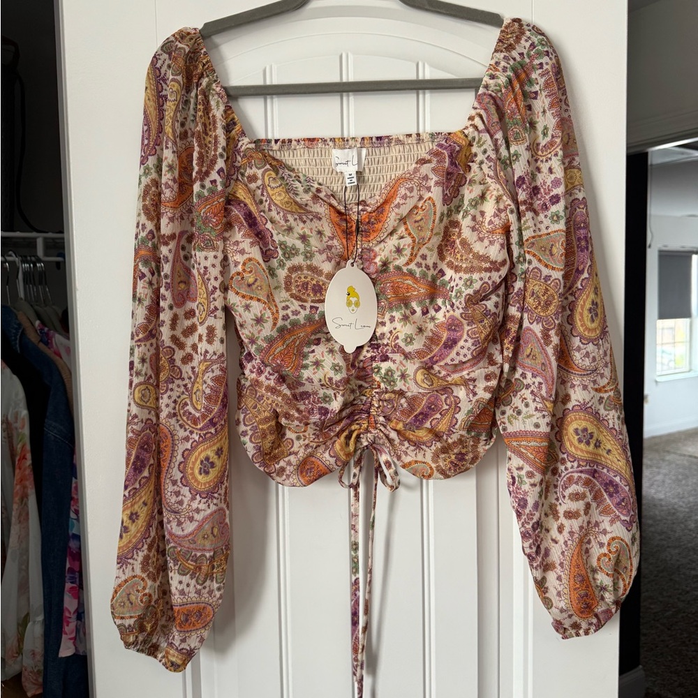 Stylish Paisley Blouse with Drawstring Detail